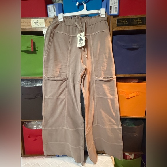 Easel Women's Wide Leg Tan Pants - Picture 3 of 15